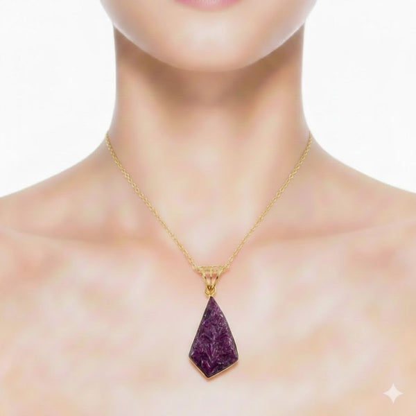 Hand-Carved Natural Ruby Geometric Pendant – 14k Gold