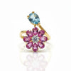Nature Inspired Rhodolite & Aquamarine in Diamond Flower Ring