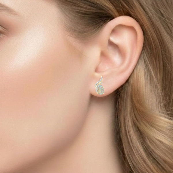 Pear-Shaped Opal and Diamond Sweeping Flame Earrings