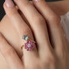 Nature Inspired Rhodolite & Aquamarine in Diamond Flower Ring