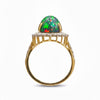 Oval Green Opal Halo Ring with Diamond Accents