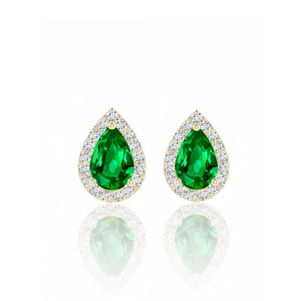 Classic Pear-Cut Emerald Earrings with a Radiant Diamond-Set Border