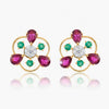 Natural Ruby & Emerald In Diamond Three Petal Earrings