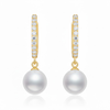 Radiant Pearl and Vertical Diamond Drop Earrings