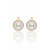 Classic Pearl Solitaire Earrings in Yellow Gold with Round Diamond Accents