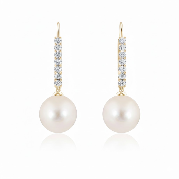 Pearl Drop Earrings with Pavé-Diamond Swirls in 14K Yellow Gold