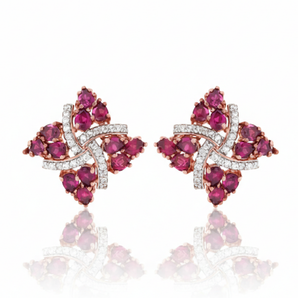 Pear-Cut Ruby Earrings with Sculptural Diamond "Flame" Wrap