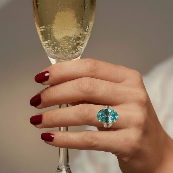 Classic Oval Emerald Halo Ring with Diamond
