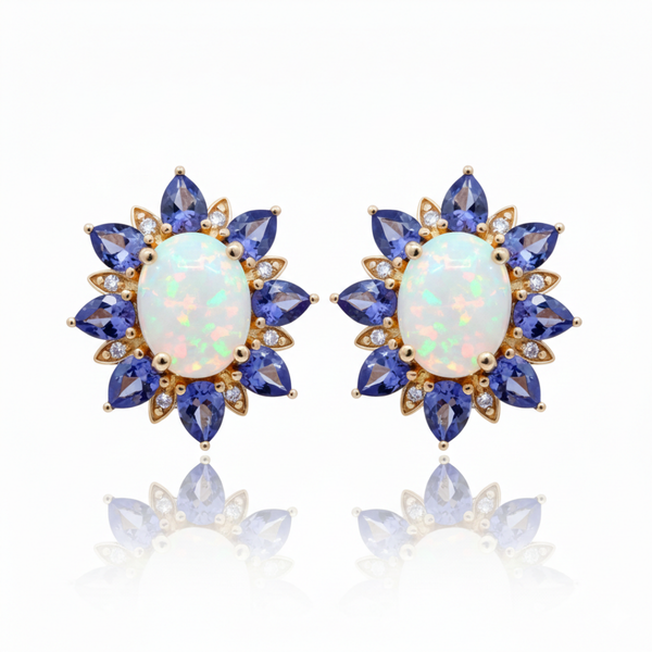 Royal Blue Sapphire Center with Oval Emerald Shoulders in White Gold