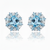 Round -Cut Blue Topaz Drop Earrings with Diamond Accents