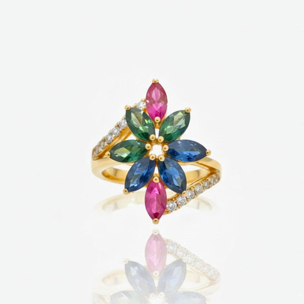 Classic Haxagon shape-Stone Ruby in Diamond Ring