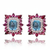 Cushion-Cut Blue Topaz Stud Earrings with Pear-Cut Ruby Sunburst Halo