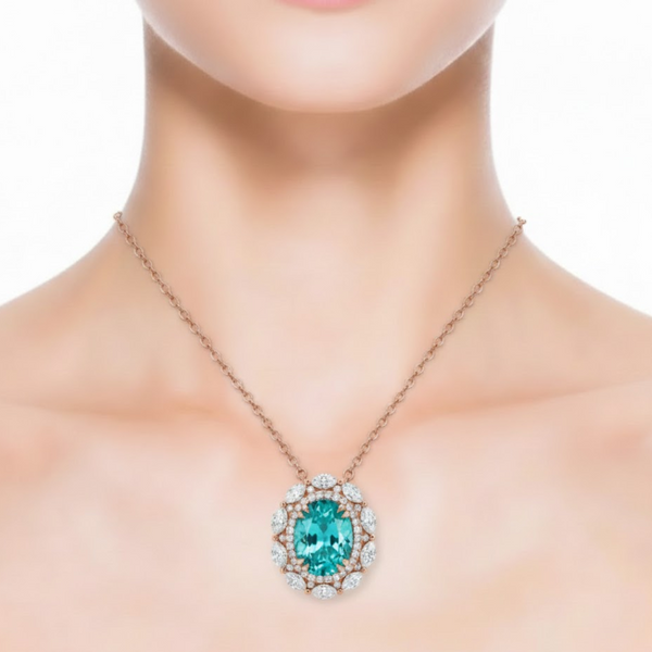 Oval-Cut Blue Topaz Halo Pendant in 14K Yellow Gold with Diamond Crisscross Bale