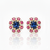Oval-Cut Blue Sapphire Stud Earrings with Round Ruby and Diamond Sunburst Halo