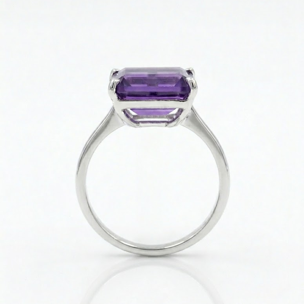 Emerald Cut Amethyst Sterling Silver Ring