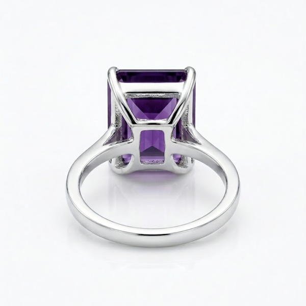 Emerald Cut Amethyst Sterling Silver Ring