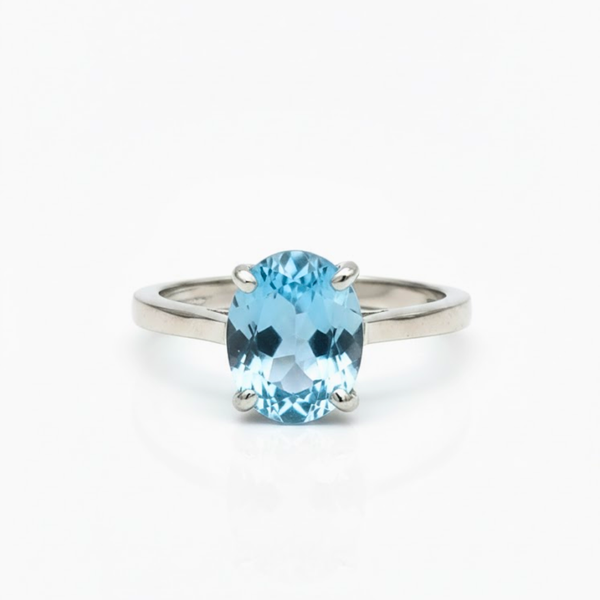 Oval Blue Topaz Sterling Silver Ring