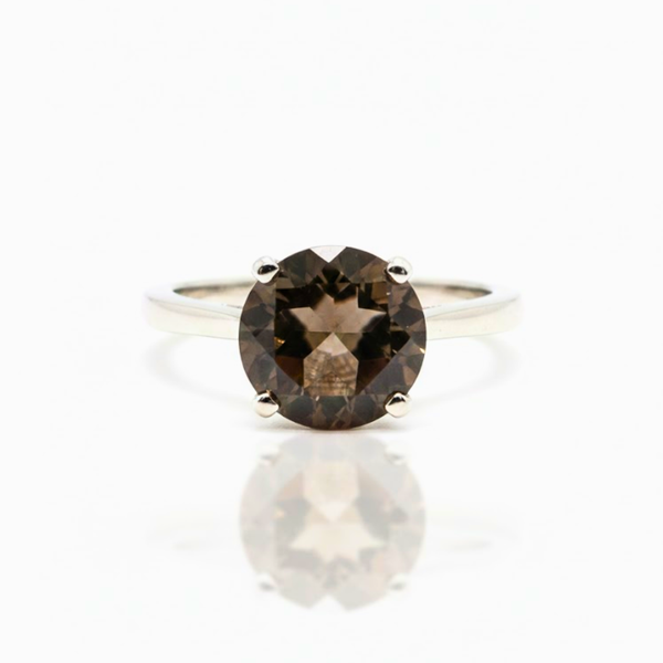 Round Smoky Topaz Sterling Silver Ring