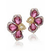 Pear-Cut Pink Tourmaline Floral Stud Earrings with Multi-Gemstone Halo
