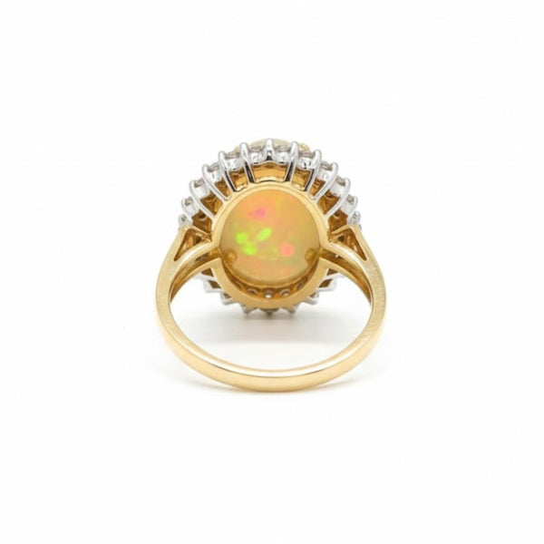 Fire Opal and Diamond Cluster Ring in 14K Yellow Gold