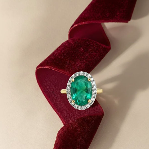 Prism of Light Opal Cabochon with Oval Ruby Surround In Diamond