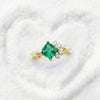 Princess-Cut Natural Emerald Ring with Asymmetric Diamond Crown in Gold
