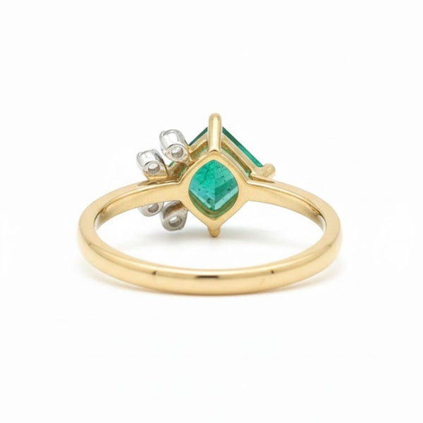 Princess-Cut Natural Emerald Ring with Asymmetric Diamond Crown in Gold