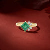 Princess-Cut Natural Emerald Ring with Asymmetric Diamond Crown in Gold