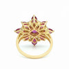 Natural Ruby Starburst Cluster Ring with Princess-Cut Center in Yellow Gold
