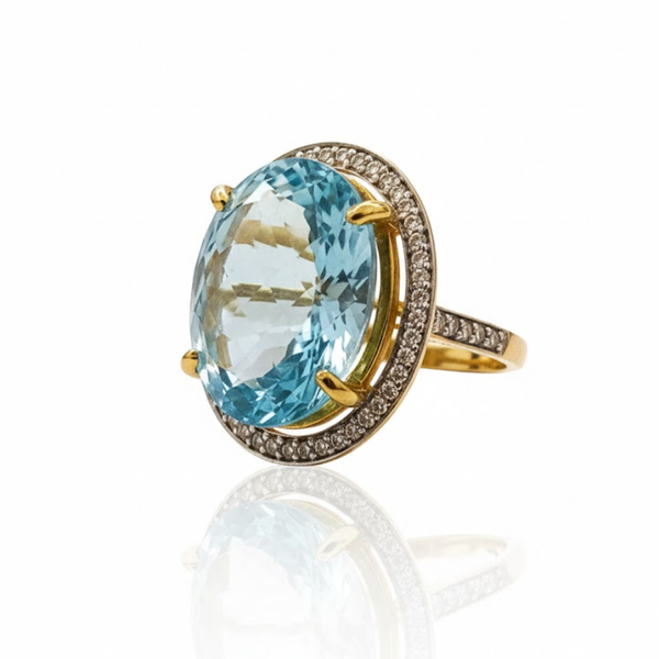 Brilliant Blue Topaz and Diamond Pavilion Ring