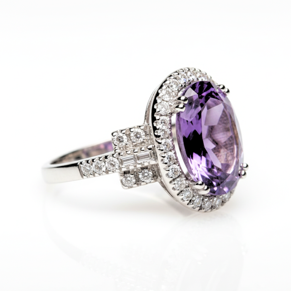 The Royal Oval | Amethyst and Brilliant Diamond Halo