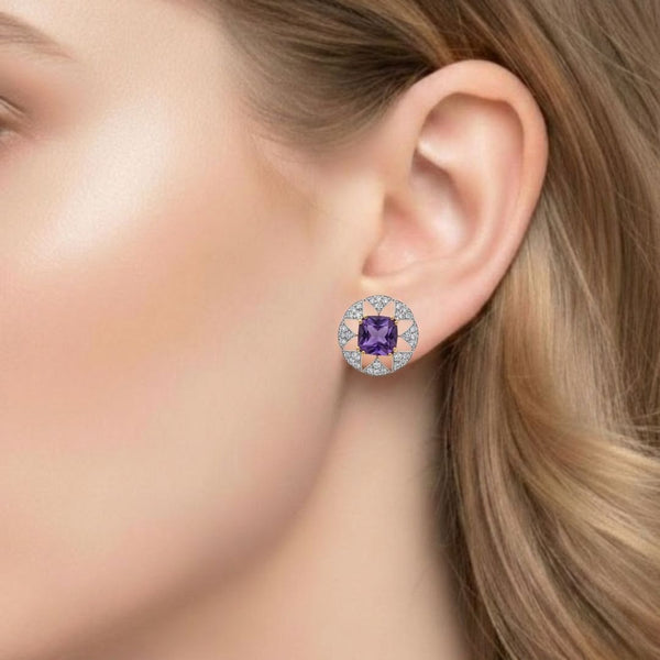 The Orbital Stud: Deep Amethyst in Ascher-Cut Diamond Earring