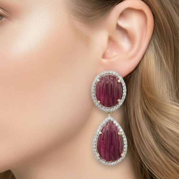 Ruby Oval cut Drop with diamond Earrings