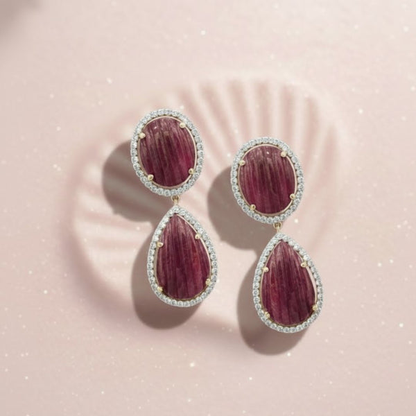 Round and Pear Ruby Halo Leverback earrings