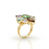 Multi-Color Tourmaline Flower Ring in 14K Gold with Diamond Accents
