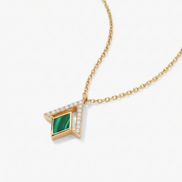 Malachite Infinity Knot Pendant with Diamonds
