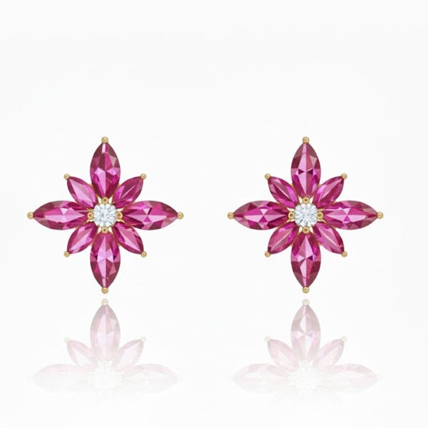 Marquise Ruby and Diamond Stud earrings