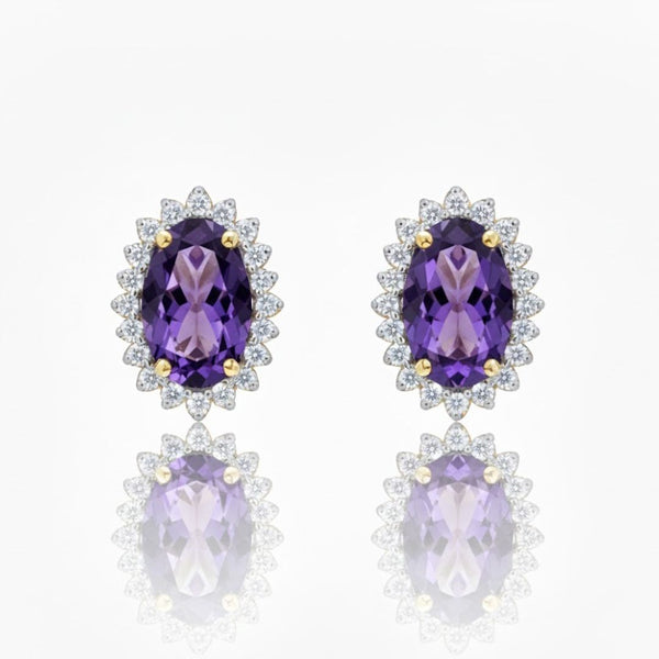 The Empress Halo Oval-Cut Royal Amethyst & Brilliant Diamond Studs