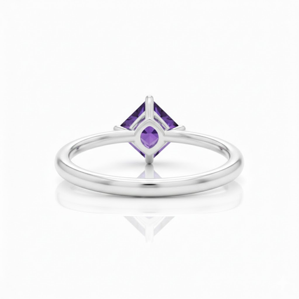 Princess-Cut Amethyst Solitaire on Polished White Gold Band