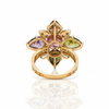 Multi-Color Tourmaline Flower Ring in 14K Gold with Diamond Accents