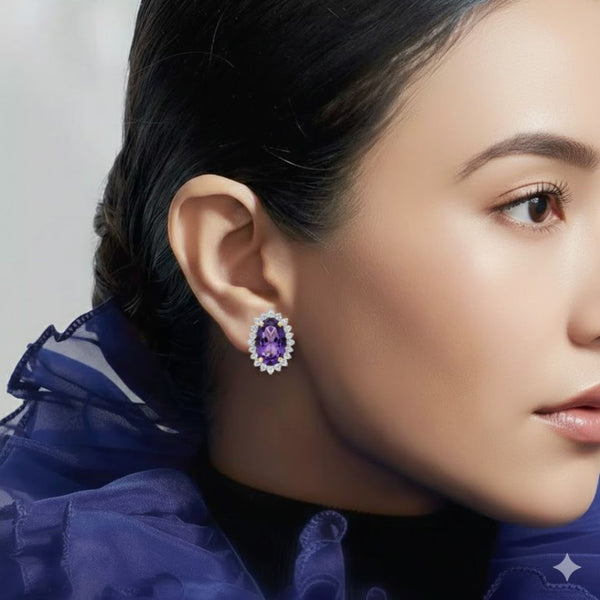 The Empress Halo Oval-Cut Royal Amethyst & Brilliant Diamond Studs