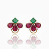 Botanical Carved Ruby & Brilliant-Cut Diamond Halo Earrings