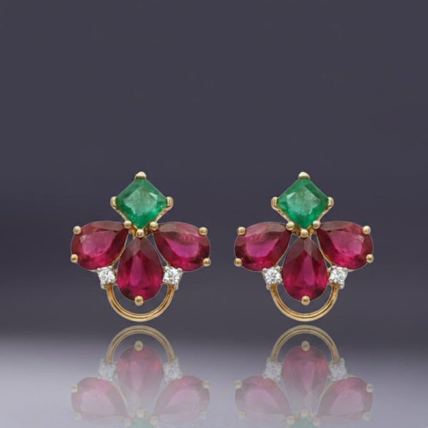 Ruby and Emerald Gold Studs with Brilliant Diamond Sparkle