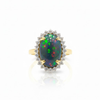 Cabochon - Cut Green Fire Opal With Diamond Ring