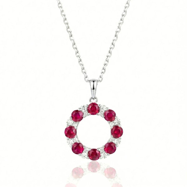 Natural Ruby Circlular Pendant with Diamond