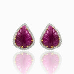 Botanical Carved Ruby & Brilliant-Cut Diamond Halo Earrings