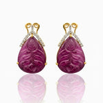 Hand-Carved Rubellite Drops with Pavé Diamond Accents Earring
