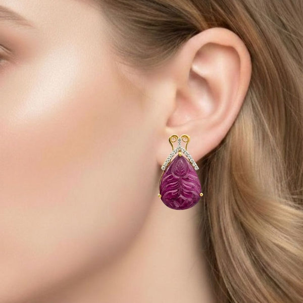 Hand-Carved Rubellite Drops with Pavé Diamond Accents Earring