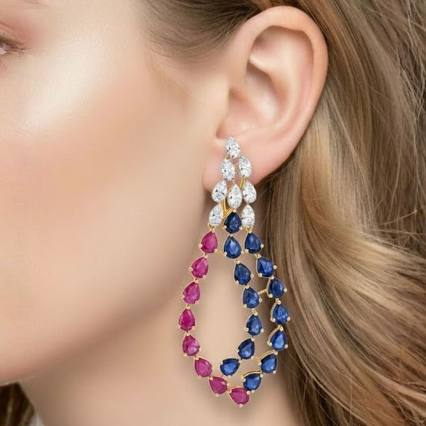 Hand-Carved Rubellite Drops with Pavé Diamond Accents Earring