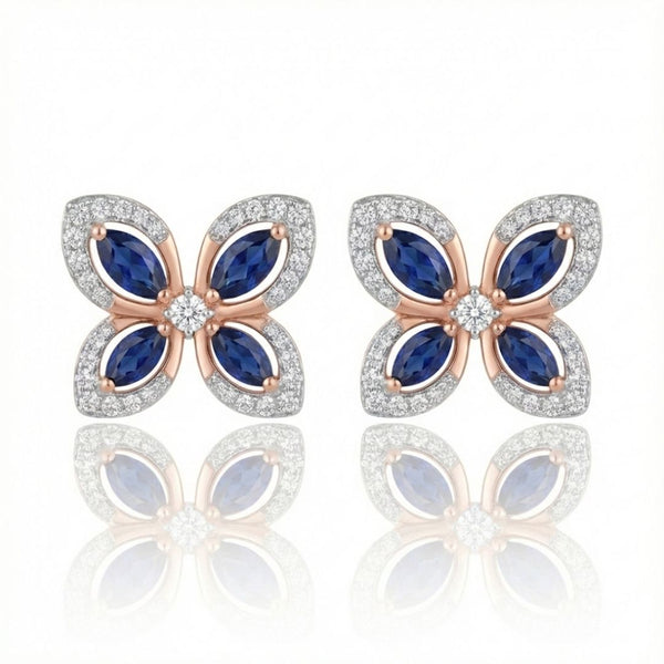 Blue Sapphire Sapphire Butterfly Stud earrings with Diamond
